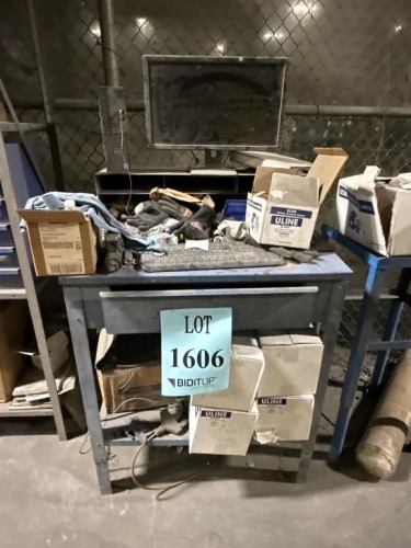 Metal Shop Desk With Assorted Components