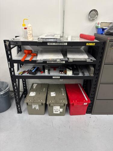 1 Section of shelving W/ 6 Beams, 3 Plastic Trays
