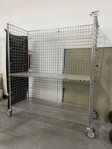 ULINE Rolling Wire Security Cart with Two Shelves, Side Panels, and Locking Casters
