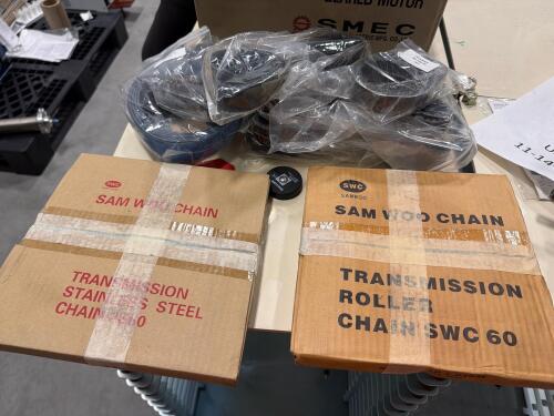 (2) SWC SAM WOO Transmission Roller Chains, & belts