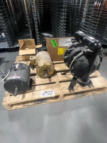 Pallet Lot of (6) Industrial Electric Motors and Vacuum Pump Assemblies (Baldor, Dayton, Leeson, AB Platinum)
