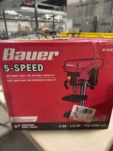 Bauer drill press with drill bits and stop set