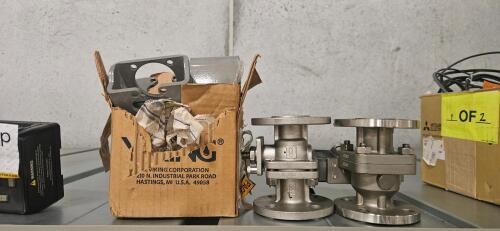 (2) Stainless Steel Manual Flanged 2-Piece Ball Valves, w/ Brackets & Accessories