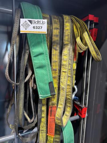 Assortment of Lift-All Webmaster 1600 polyester web slings, AND TOOLWELL Polyester Abrasion Protection Pad