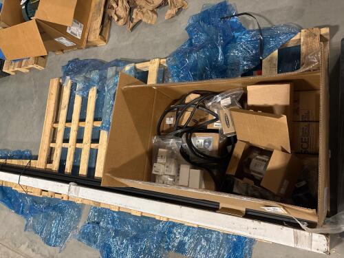Pallet of Automation Supplies- UNUSED- pneumatic valves, and safety equipment.