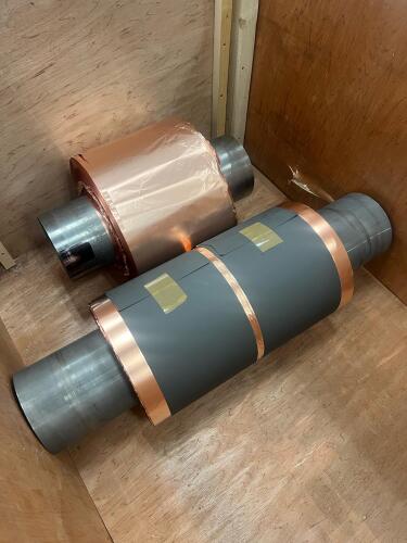 (2) Industrial Copper Foil&ndash;Wrapped Cylindrical Process Drums / Sleeves &ndash; Battery Manufacturing Tooling