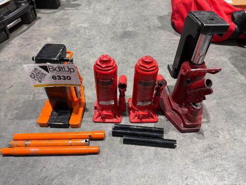TOYO-INTL 5-Ton Hydraulic Toe Jack, AND (2) Craftsman 6-ton hydraulic bottle jacks, ANDEagle G-60 3-Ton hydraulic toe jack