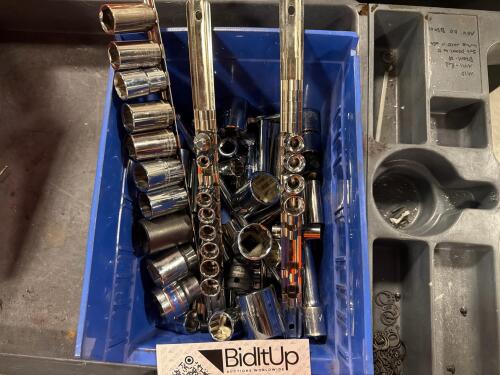 Lot of Sockets and Drive accessories with socket organizing rails