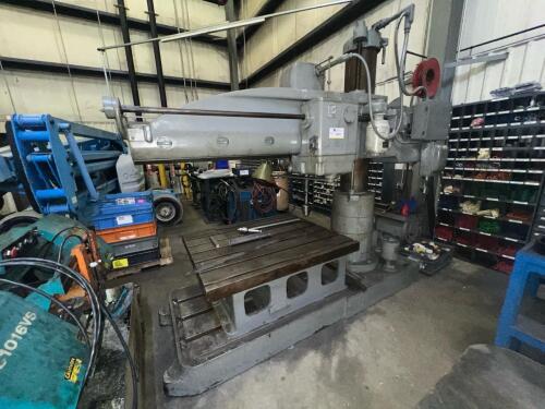 Carlton 5A Radial Arm Drill Press &ndash; 5&rsquo; Arm, 11&rdquo; Column Industrial Radial Drill with T-Slot Table & Coolant System
