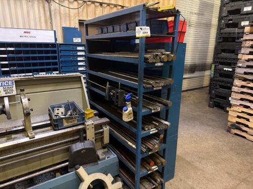 Steel frame storage shelf (contents included)