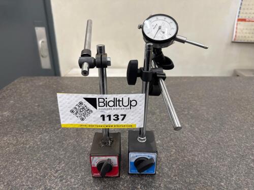 (2) Multipositional Magnetic Base Indicator Stands with Mitutoyo Indicator