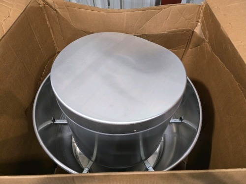 Dayton Exhaust Ventilator, Model: 56Jn94, Type: Centrifugal Upblast Less Drive Package, Drive Type: Belt Drive, Impeller Diameter : 21 1/4&rdquo;, Base Length X Base Width 30&rdquo; X 30&rdquo;, Height :34 3/4&rdquo;, (Dent On Side)
