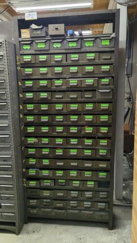 Steel Shelving Unit with (90) Parts Drawers and Contents of Chasers