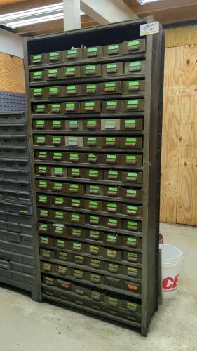 Steel Shelving Unit with 102-Parts Drawers with Contents of Assorted Taps