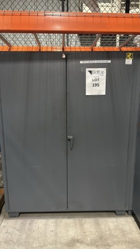 Global Industial Heavy Duty Bin Cabinet With Yellow Bins And Asst&rsquo;D Parts: Bearings, Hydraulic , Filters, Elevator Buckets, Cables, Hoses, Pinch Valve, Couplings, Oil Seals, Cabinet Dimension: 60&rdquo; Width X 24&rdquo; Depth X 74&rdquo; Height
