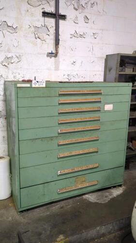 Stanley Vidmar 9-Drawer Parts Cabinet with Contents of Assorted Tooling
