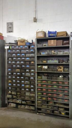(2) Steel Shelving Units with Contents of Kingsbury Tooling