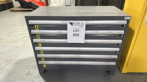 Heavy Duty Modular Drawer Cabinet, 6- Drawer, With Asst&rsquo;D Parts: Bearings, Drive Shafts, Blade Pulley&rsquo;S, Head Screws, 3&rdquo; X 3&rdquo; Bags, Cabinet Dimensions: 24" X 38"X 48"