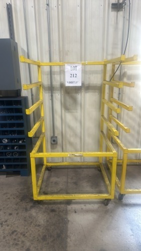 Lot (2) Rolling Yellow Parts Racks, 36&rdquo; X 31.5&rdquo; X 63&rdquo;