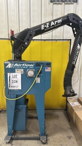 Airflow System Dch-1 Dust Collector With Hopper And Airflow E-Z Arm Extraction System, Year: 2016, Motor: 1.5, Rpm: 3450, Phase: 1, Voltage 115, Hz: 60, Max. Current: 13.2, Stage 1: 7Fro-2022, Model: Dch1-Bi-Hopper/Stand-Pg6-Ltk65-Lb, Arm Model: 7E10-Ddx