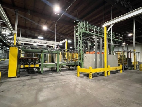 Emmeti MT 554 Automatic Bottom-Infeed Palletizing System with Spiral Conveyor & Complete Material Handling Line (1999)