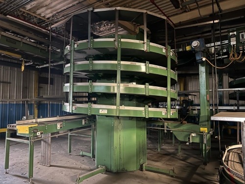 Multi-Level Spiral Conveyor System with Infeed/Discharge Conveyors and Controls