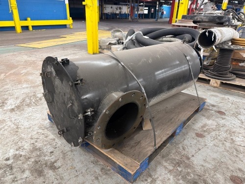 Large Flanged Industrial Pressure Vessel / Inline Chamber, Cylindrical Steel Housing w/ Dual Flange Connections & Valve Port