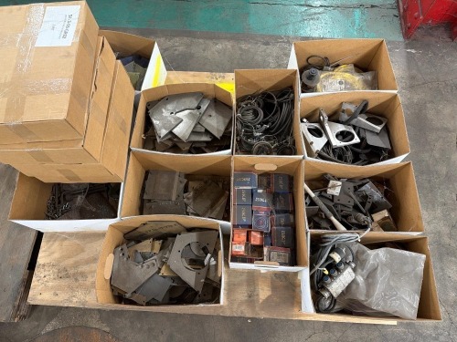 Pallet of miscellaneous industrial parts and components including SKF & MRC bearings, Allen-Bradley disconnect cord sets, (4) Turck brand cordsets