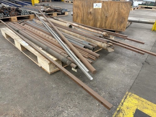 Pallet of steel pipes, tubes, and rods