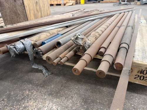 Pallet of steel pipes, tubes, and rods