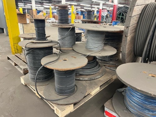 Pallet of Industrial Electrical Cable Spools &ndash; Mixed Gauge Power Cable, Control Wire & Heavy-Duty Black Jacketed Cable