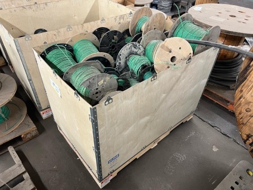 Bulk Lot of Green Electrical Wire Spools in Uline Crate &ndash; Mixed Sizes and Reels