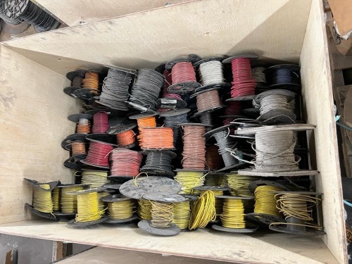 Bulk Lot of Mixed Electrical Wire Spools in Uline Crate &ndash; Multi-Color Assorted Reels