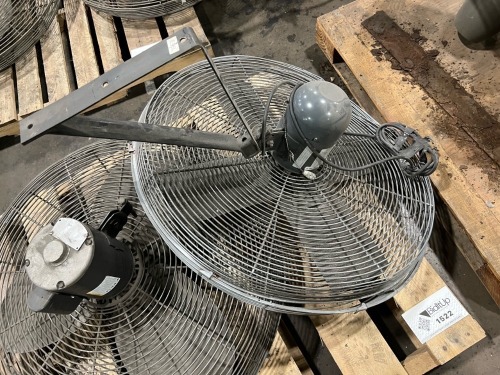 (2) Industrial Wall Mount Fans Including Dayton Model 3M505J and TPI Industrial, Bracket-Mounted Air Circulators