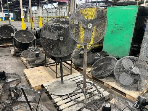 (2) Industrial Pedestal Floor Fans Including AirMax Model, Heavy Duty Standing Shop Fans