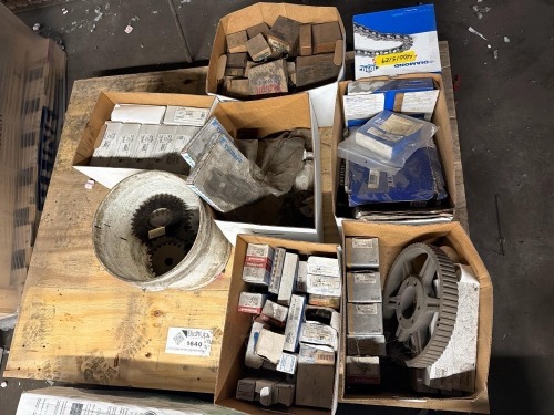 Pallet of assorted bushings, sprockets, & chains