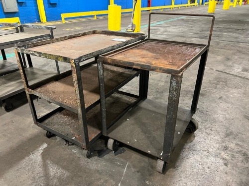 (2) Industrial Steel Utility Carts on Casters (1) 3-Tier, (1) 2-Tier