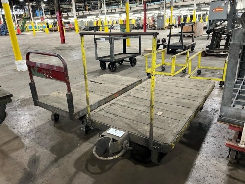 (2) Industrial Platform Carts on Casters (1 with Tow Hitch / Coupler Assembly)