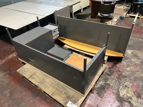 (2) Office Desks Including Curved Desk and Desk with Integrated Filing Drawer