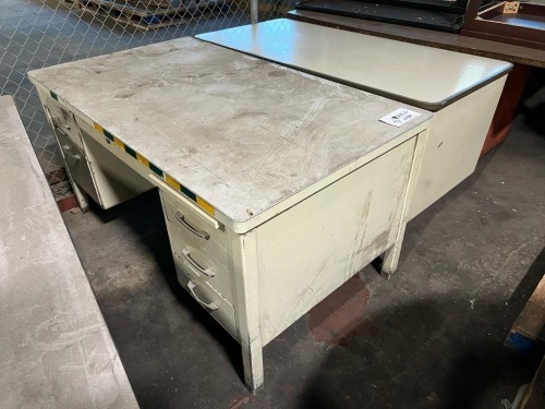 (2) Metal Office Desks with Drawer Storage