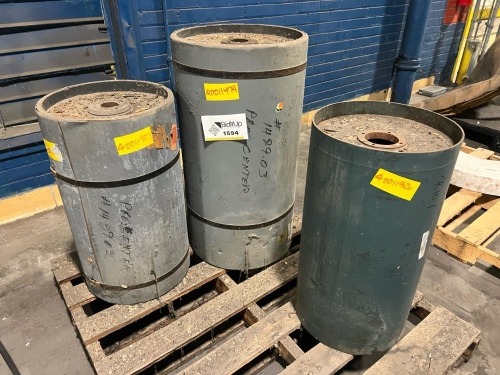 (3) Large Cylindrical Industrial Components with Center Bore Heavy Molded Assemblies on Pallet