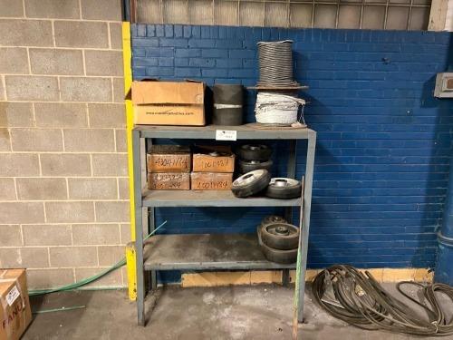 Industrial Steel Shelving w/ Conveyor Rollers, Pulleys, Cable Spools & Allen-Bradley Control Box