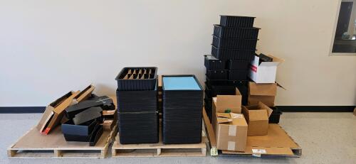 Lot of Assorted Plastic Containers / Uline Molded Fiberglass Trays, Cardboard Boxes