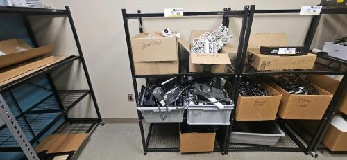 Origami Metal Storage Rack, w/ Assorted Power Adapter Cables / Cisco Conference Phones