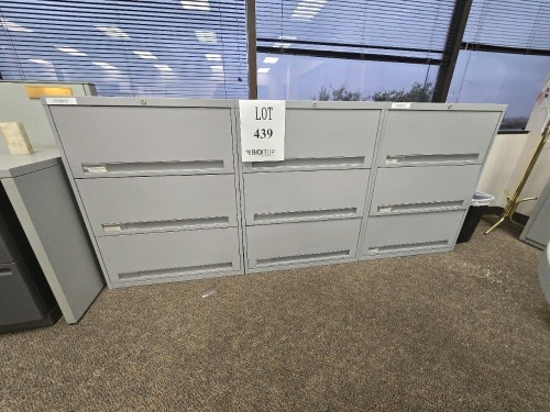 (3) Sections of 30"x18"x39" 3 Drawer Lateral Filling Cabinets