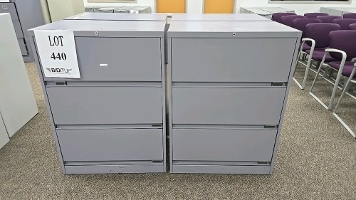 (4) Sections of 30"x18"x41" 3 Drawer Lateral Filling Cabinets