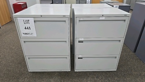 (4) Sections of Hon 30"x18"x41" 3 Drawer Lateral Filling Cabinets