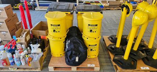 Lot of (2) Uline 50 Gal Mobile Spill Kits / (4) Justrite 10 Gal. Oil Waste Cans / Arc Protection Gear