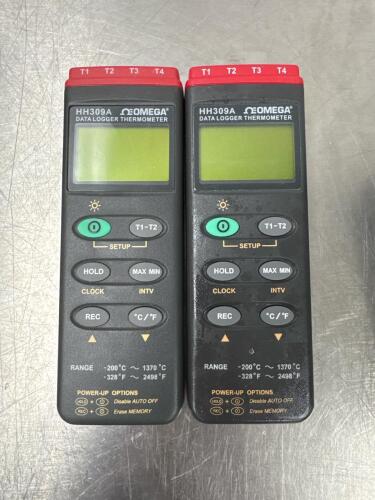 (2) OMEGA HH309A 4-Channel K-Type Data Logger Thermometer, -200&deg;C to 1370&deg;C Range,