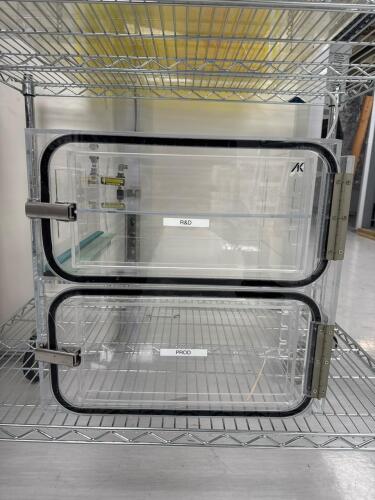 Acrylic Desiccator Cabinet with Dual Chambers, Wire Shelves, and Internal Electrical Outlets